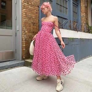 RARE Betsey Johnson Heart Foil-Printed Tiered Sweetheart Dress